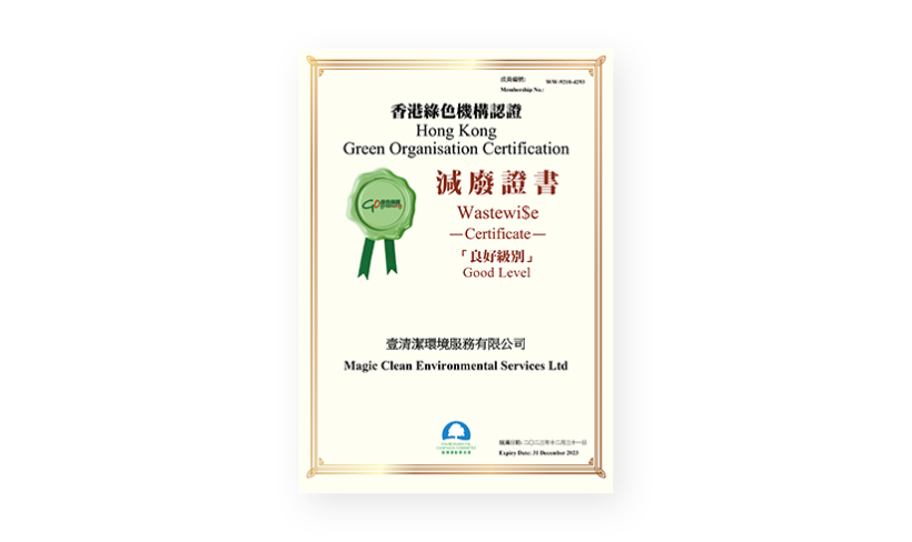 2023 Hong Kong Green Organisation Certification – Wastewi$e Certificate (Good Level)